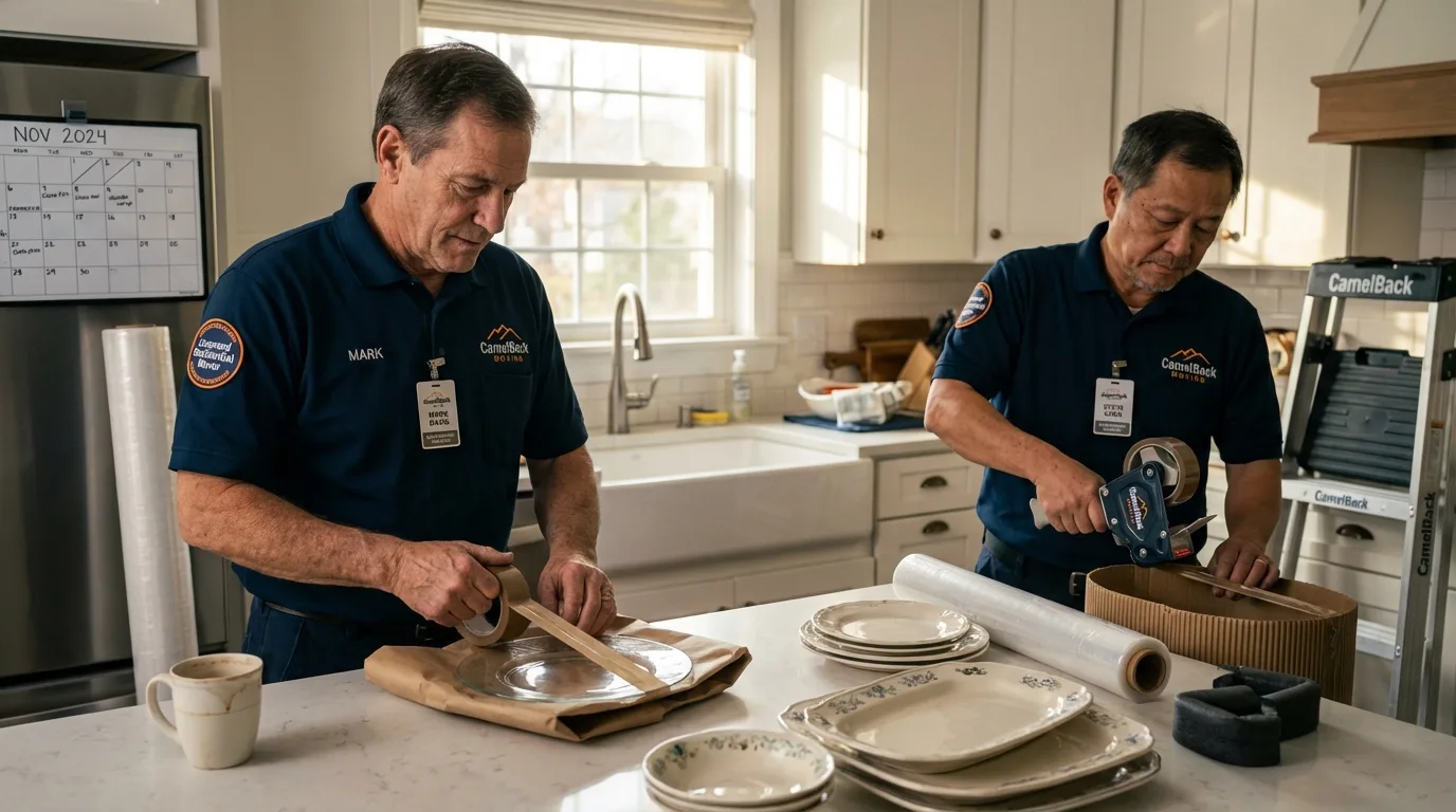 Professional crew packing kitchen dishware in Saint Charles, MO